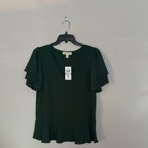 MICHAEL Michael Kors Dark Green Ruffle Sleeve Blouse